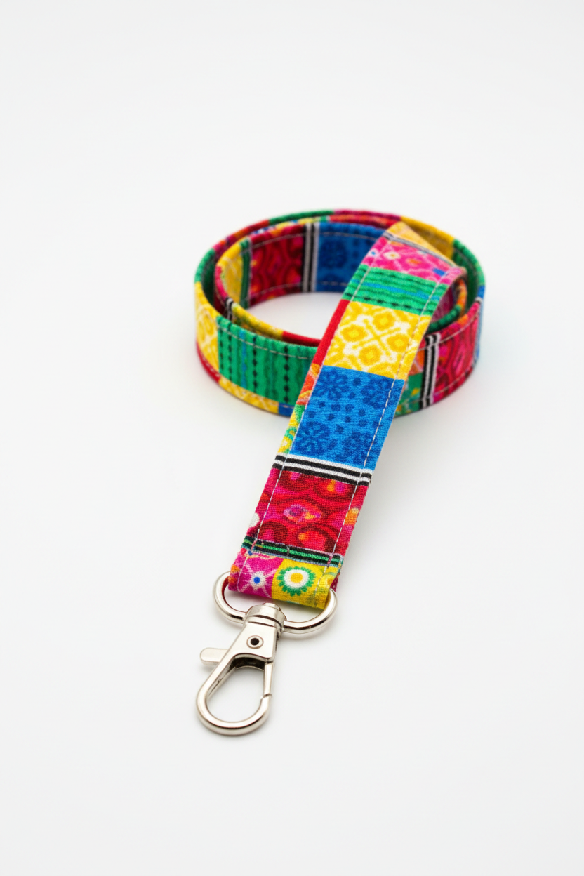 Schlüsselanhänger bunter Baumwollestoff 3x90cm lang mit Karabiner