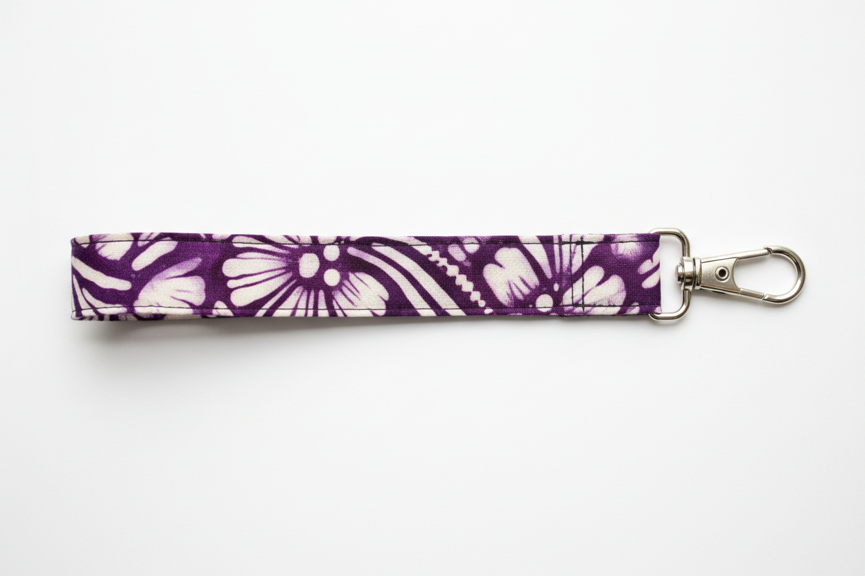 Schlüsselanhänger mit Karabiner violett weiss Batik