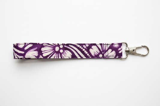 Schlüsselanhänger mit Karabiner violett weiss Batik